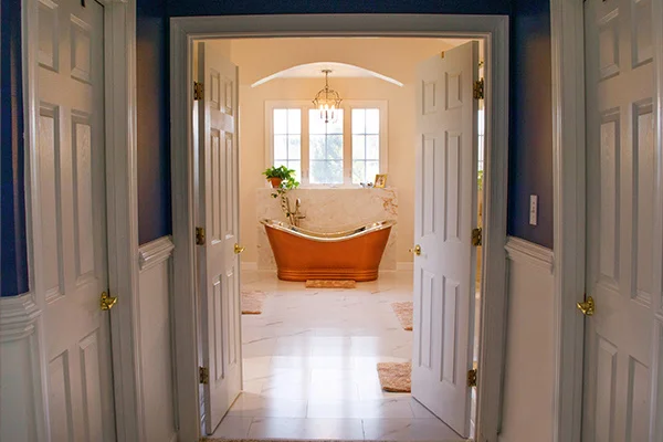 bathroom remodel interior showing copper soaking tub